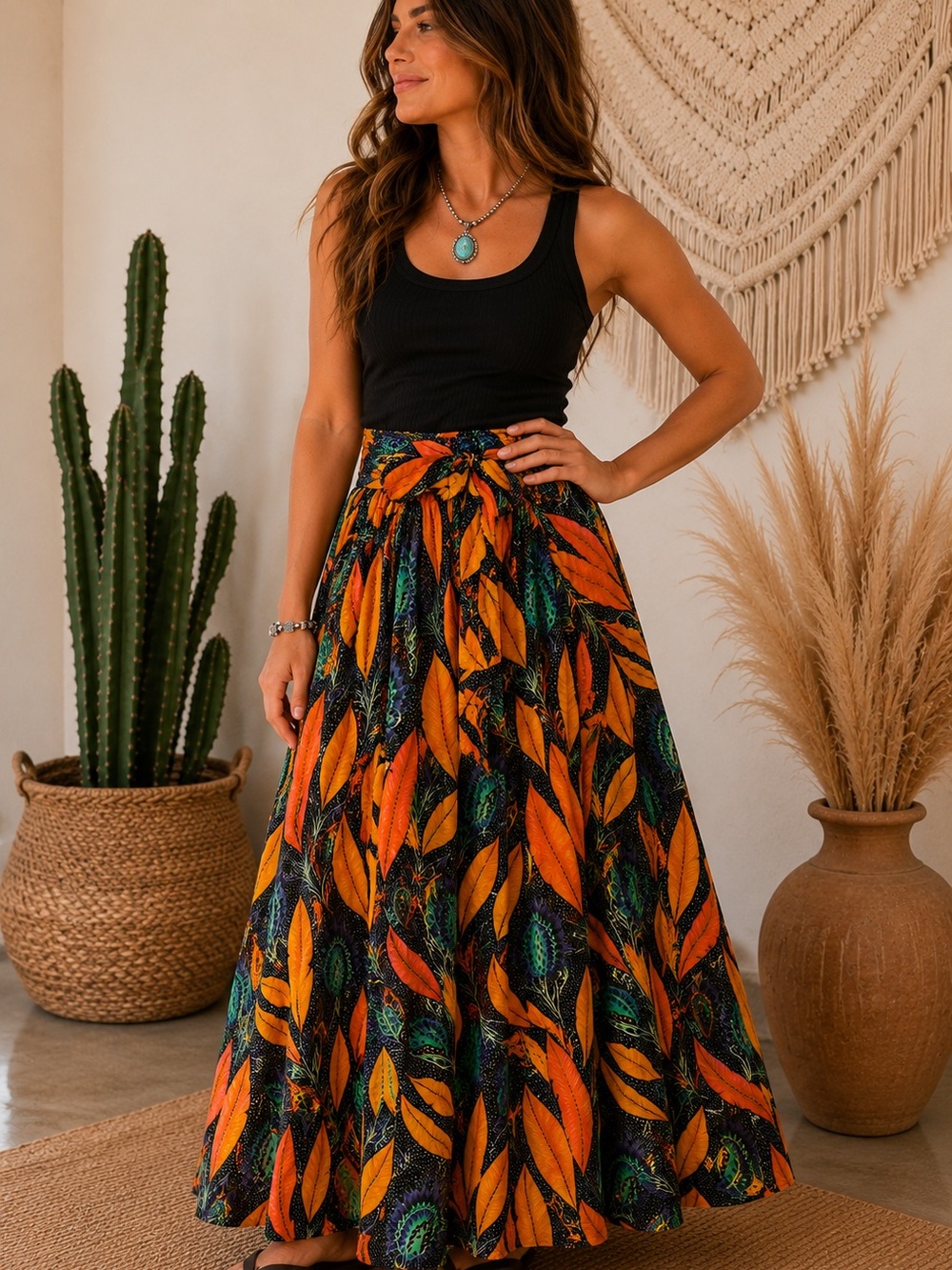 Gorgeous Advance Apparels Boho Maxi Skirt 100% Cotton Tie Waist One Size NWT